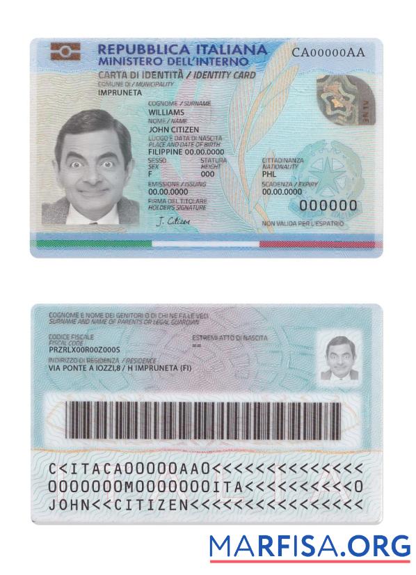 Downloadable Italy ID (2016 – Present) Version 2 template